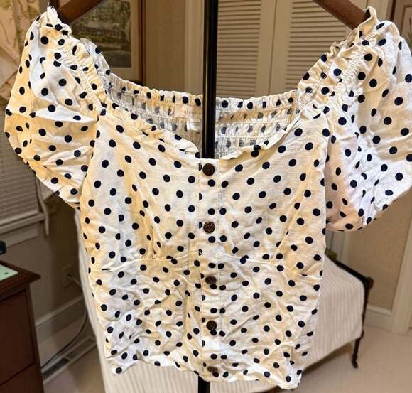 Monteau Los Angeles Tops - Monteau Los Angeles Polka Dot Puff Sleeve Crop Top